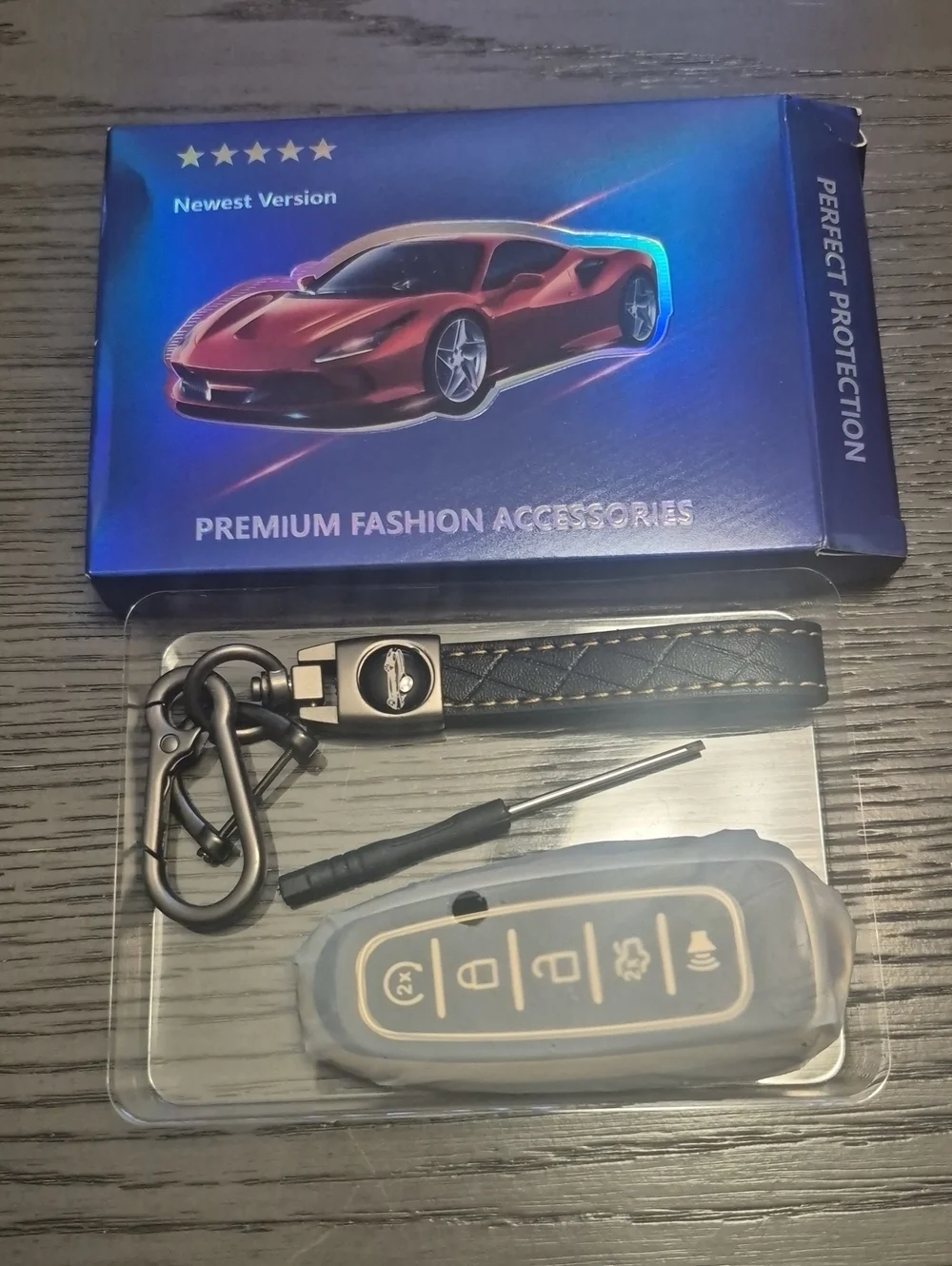 Ford Leather Weave Key Fob with Metal Clip - Black